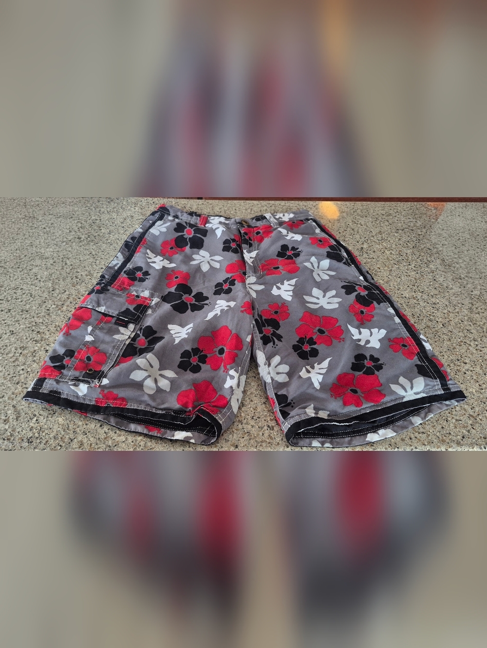 Urban Pipeline Reversible Board Shorts Mens 29 Floral Tropical Cargo Swim Trunks